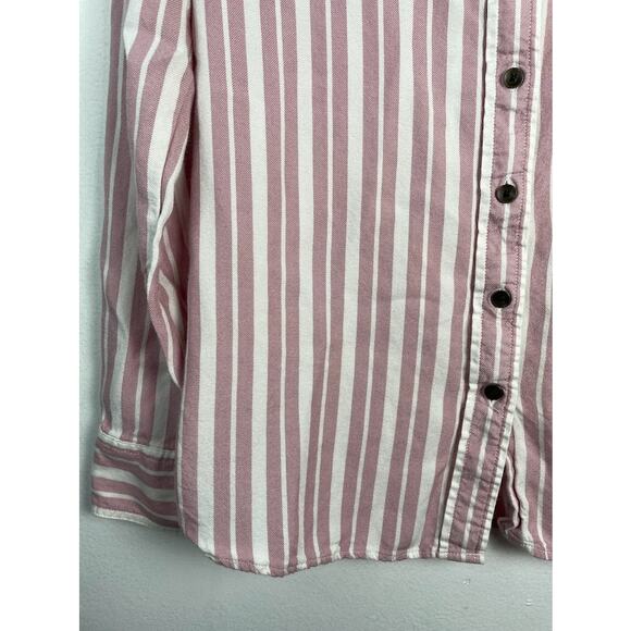 Pink Striped Button Up Top Womens Size Small Long Sleeve Collared Top Casual - Picture 3 of 12